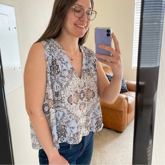 🎃 Free People Darcy Floral Swing High-Low Sleeveless Boho Top Small - Picture 3 of 16